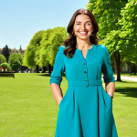 Confident Woman**

"A smiling woman in her 30s, wearing a stylish and modest midi dress in a sunny park. She has a confident pose and is looking directly at the camera. Background: lush green trees and blue sky.  Fully clothed, appropriate attire, safe for work. Perfect anatomy, correct proportions, natural pose, well-formed hands. Professional, family-friendly, high quality."

**