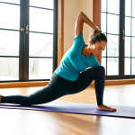 Dynamic Warm-up in Home Setting**

"A woman in athletic leggings and a fitted t-shirt is doing dynamic stretches (arm circles, leg swings) in a bright, clean living room. Yoga mat visible in the background. Sunlight streaming through a window. Fully clothed, appropriate attire, safe for work, perfect anatomy, natural proportions, professional photography, modest fitness setting."

**
