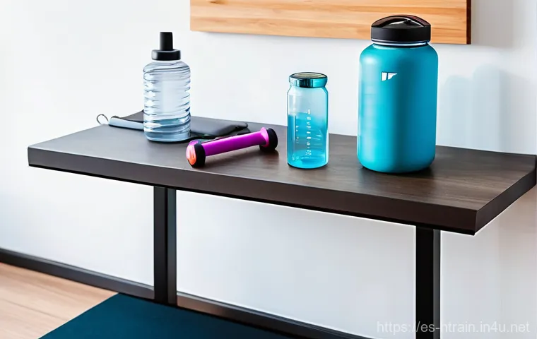 홈트 운동에서 즐거운 분위기 만들기 - **A bright and energetic home workout corner.** A fit individual, wearing a comfortable sports bra a...