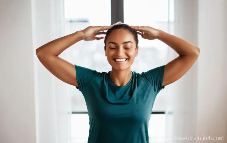 홈트 운동의 심리적 효과 - **Prompt:** A confident woman in her late 20s, with a determined yet joyful expression, is completin...