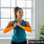 홈트 운동기구 추천 - A bright, modern home gym corner featuring a set of colorful resistance bands neatly hung on a wall-...