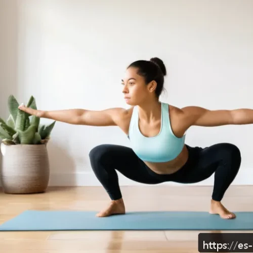 Home 31 홈트 근력 운동 - A fit young Hispanic woman in comfortable home workout clothes performing slow, controlled bodyweigh...